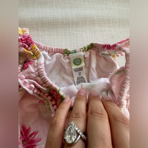 4T GIRLS PINK LINEN FLORAL ROMPER - Picture 3 of 7